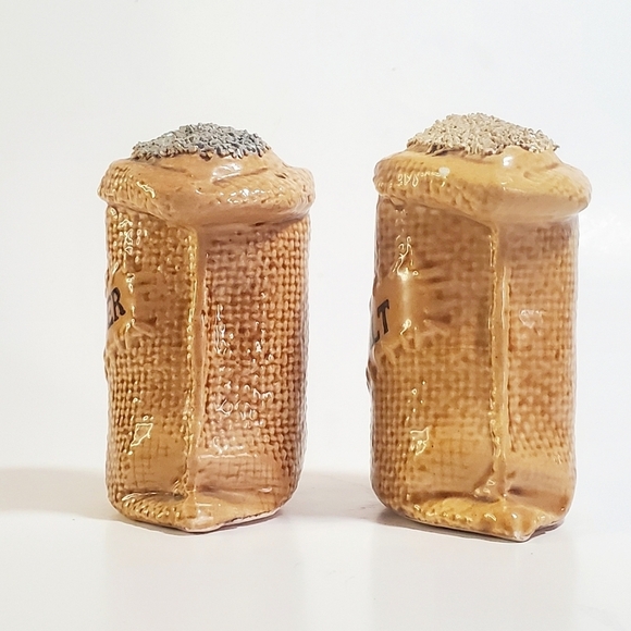 Salt & Pepper Vintage Ceramic Burlap Sack Shaker Set by "Our Own Import" Japan - Picture 2 of 10